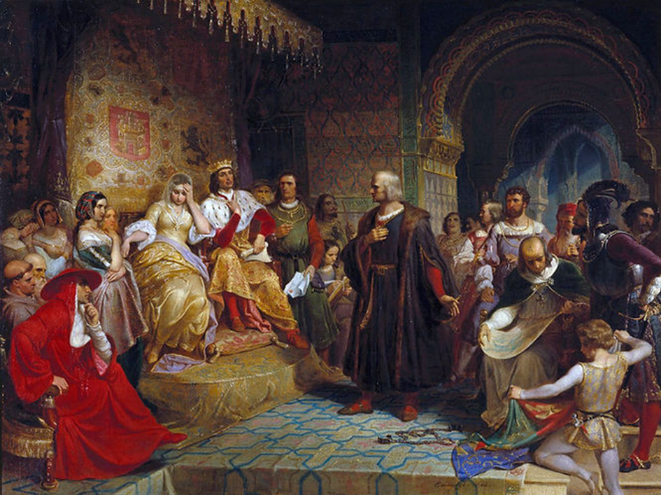 Columbus, Kral Ferdinand ve Kraliçe Isabel'in huzuruna çıkıyor